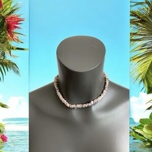 Puka Seashell Chips Bead Necklace Purple & White Hawaiian Necklace Boho NWOT 16"
